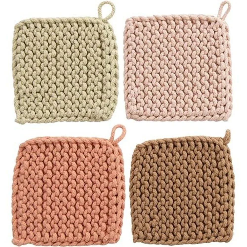 Cotton crocheted potholder square hot pad kitchen accessory baking cooking decor